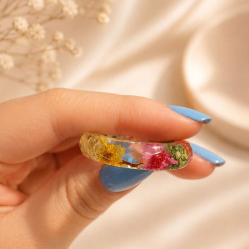 Handmade Jewelry Set with Dried Flowers multicolor, new