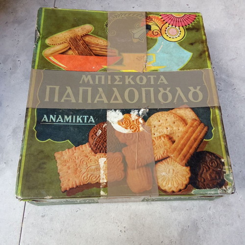 Vintage collectible Papadopoulou biscuit packaging used from 1980s