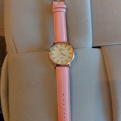 Lee Cooper wristwatch women's stainless steel with pink leather strap like new