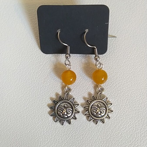 Handmade earrings with natural citrine stone, new