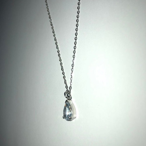 Steel necklace new silver with drop crystal