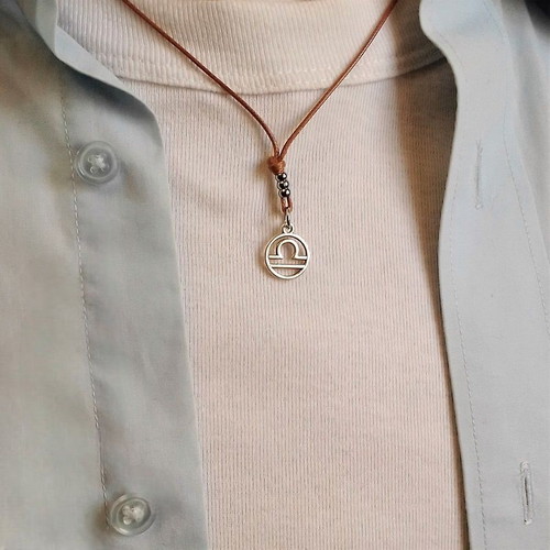Men's pendant zodiac Libra new, brown and silver