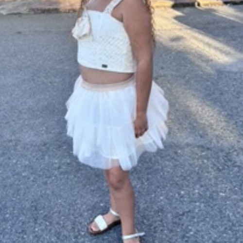 Girls' tutu skirt set with zippered bustier like new, white and gold