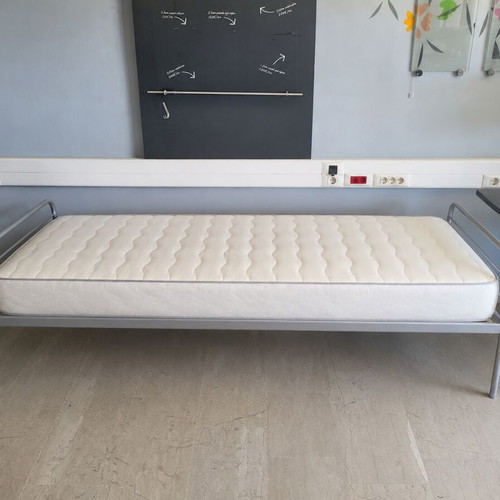 Metal single bed with reclining mechanism and mattress, like new