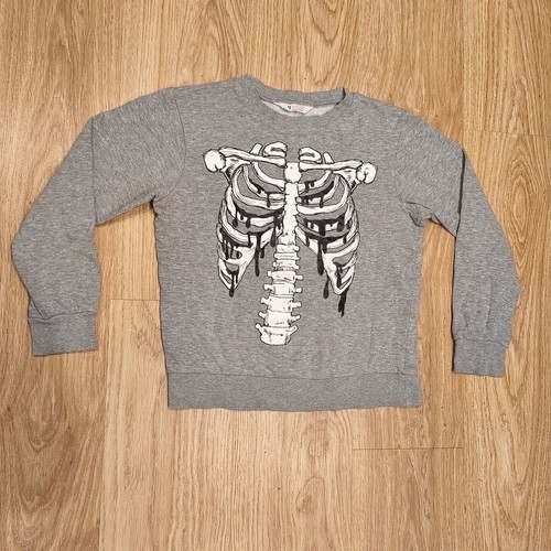 H&M Kids Grey Skeleton Rib Cage Sweatshirt used, size 10-12Y
