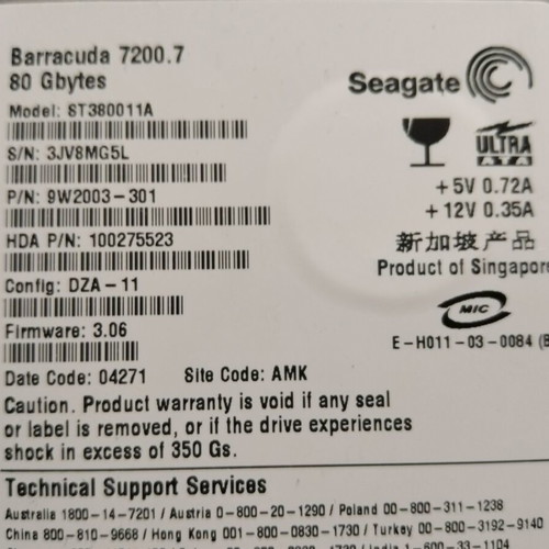 Seagate Barracuda 7200 80GB 3.5" IDE HDD used