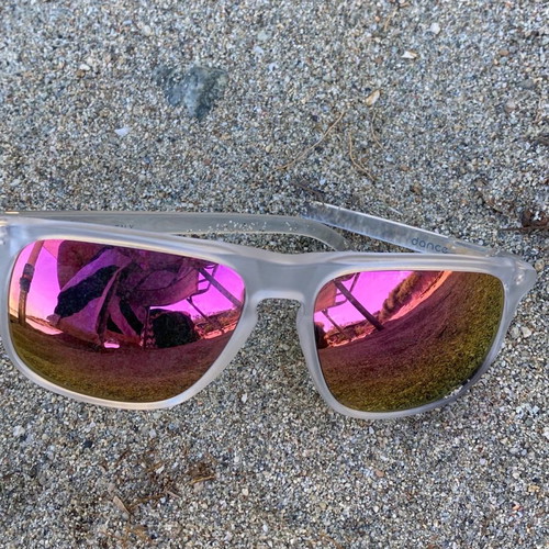 Glamsung Dance sunglasses used, transparent frame, fuchsia mirror lenses