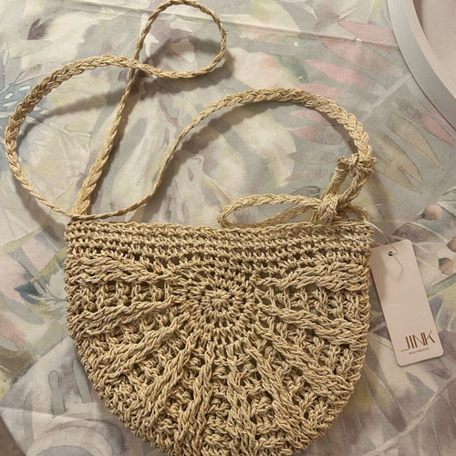 Jink Straw Crossbody Bag New Beige with Gold Thread