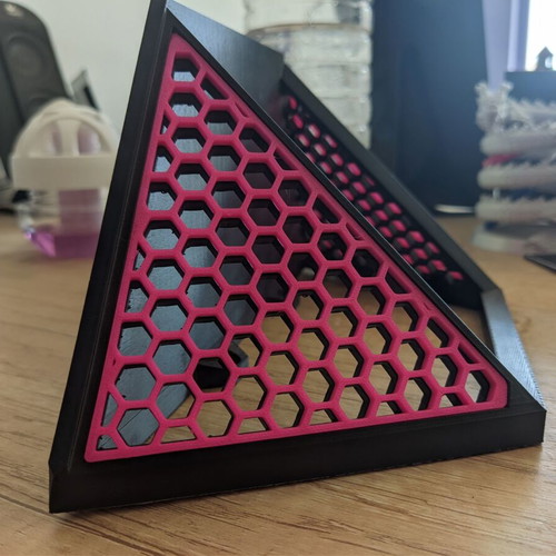 Honeycomb wall shelf new, black with pink sides, PLA material