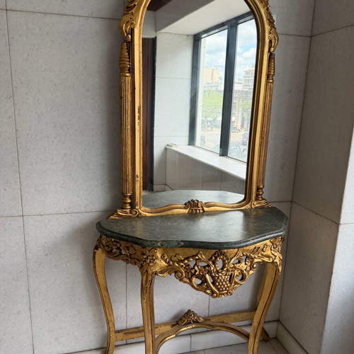 Etagere with mirror and marble table, like new