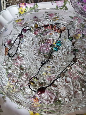 Boho necklace like new, colorful handmade with glass beads and mother of pearl button