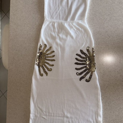 Shein white long knit summer dress with gold details