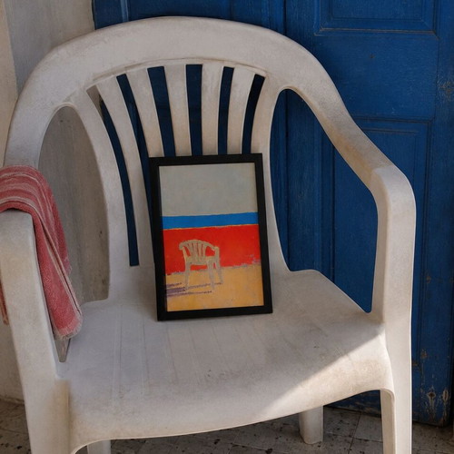 Endless Summer print with plastic chair, black frame
