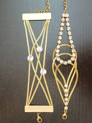 Bracelets 2 gold-colored steel with rhinestones new