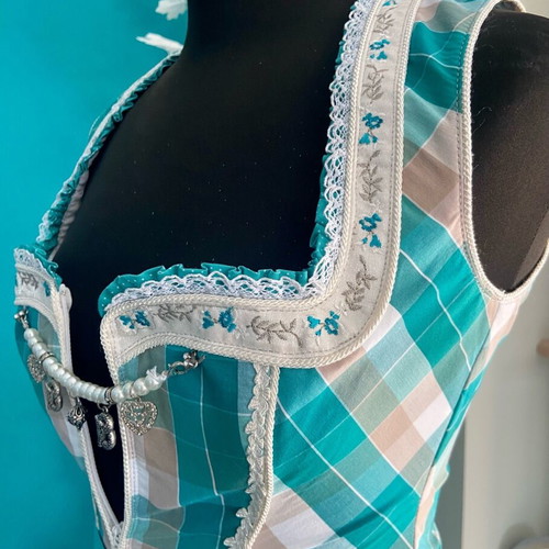 Turquoise Bavarian Dirndl Dress new with charms and pearls