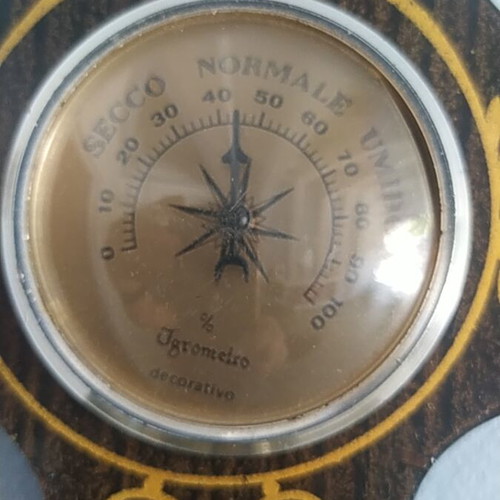 Vintage hanging clock with thermometer, hygrometer and compass