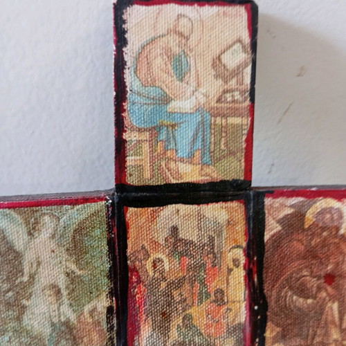Vintage cross composition with canvases used 23x12 cm