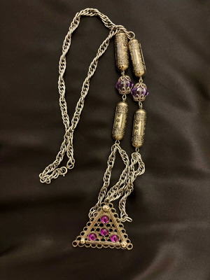 Boho κολιέ μακρύ, σαν καινούργιο, μωβ και ασημί