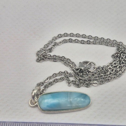Larimar Silver 925 Necklace with Stainless Steel Chain