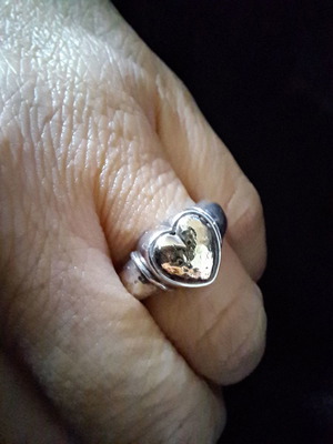 Δαχτυλίδι ασημένιο και χρυσό με καρδιά, καινούργιο, μέγεθος 55