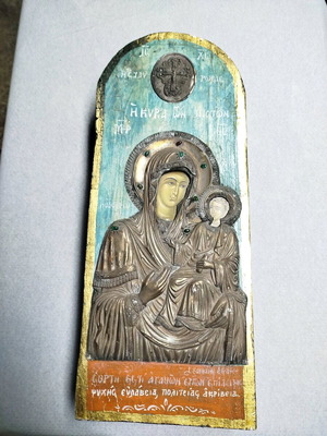 Χειροποίητη ορθόδοξη εικόνα Παναγίας με το Θείο Βρέφος σαν καινούργια