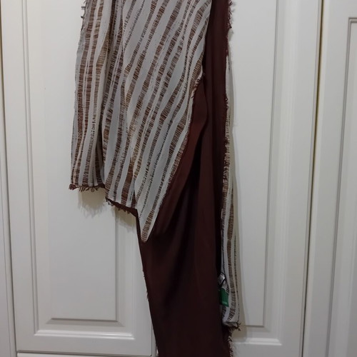 Achilleas Woven Scarf new, reversible with fringes, beige and brown