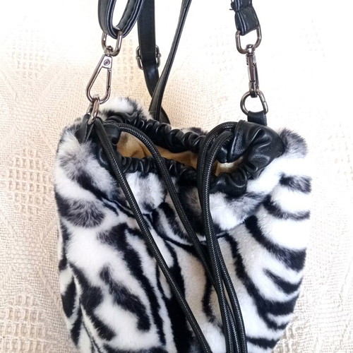 Fur pouch bag like new with zebra pattern crossbody