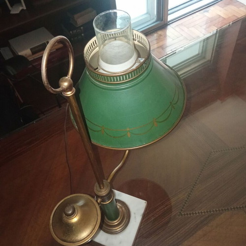 Bouillotte table lamp brass green metal shade like new