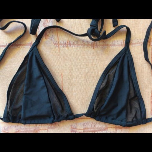 Women's triangle bikini top with side transparency black, new
