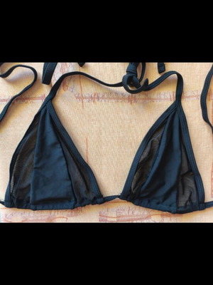 Women's triangle bikini top with side transparency black, new