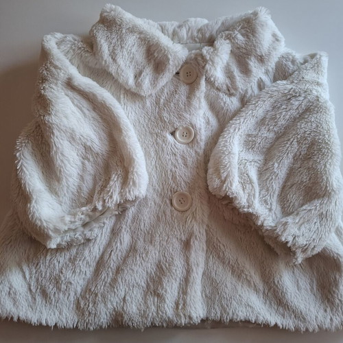 White fluffy coat with 3/4 sleeve, used, size L
