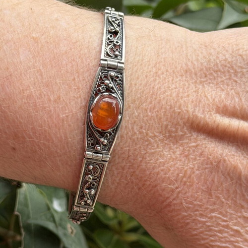 Russian Handmade Silver Bracelet 925 Stamped, Carnelian Stone