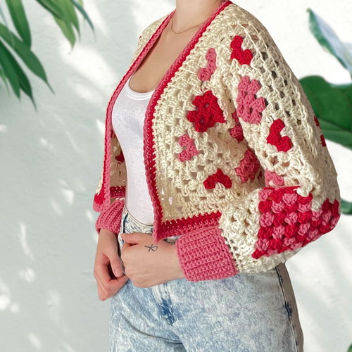 Handmade cropped cardigan "Cupid" made to order, size M, white pink