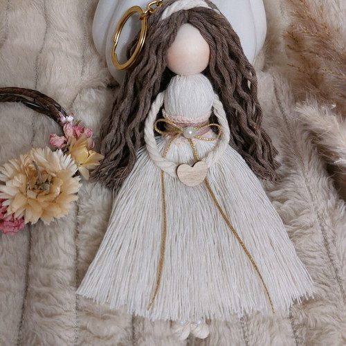 Handmade macrame doll keychain new