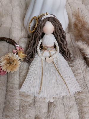 Handmade macrame doll keychain new