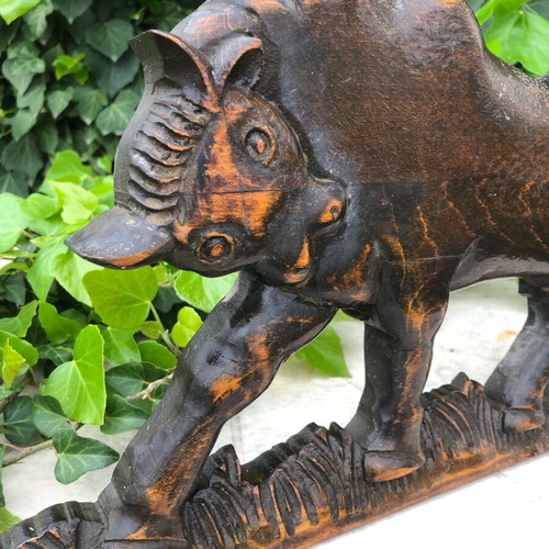 Applique wooden carved bull used, decorative butcher shop