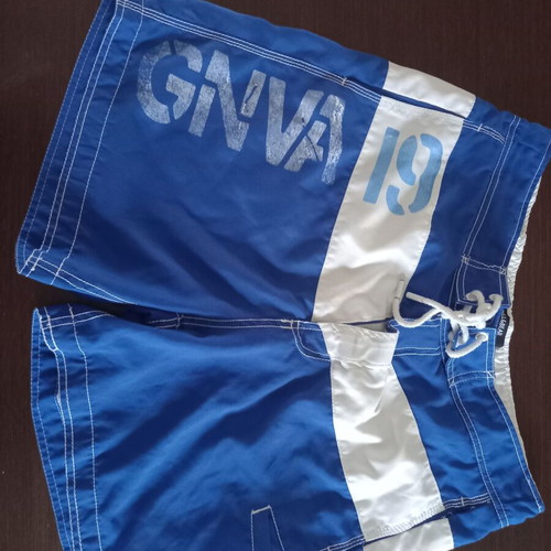 Pull & Bear men's swimwear used, size L, white and blue