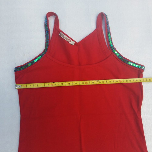 Red elastic top with sequined straps like new
