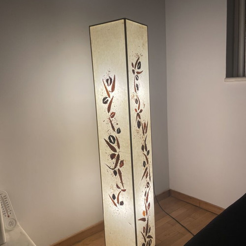 Handmade floor lamp with natural rice paper and dried leaves, like new