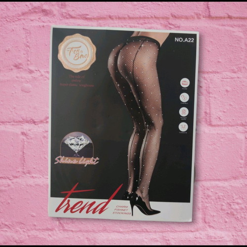 Fishnet tights new with strass, black