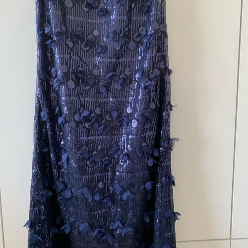 Eliza J maxi evening dress with sequins and 3D petals, like new, navy blue