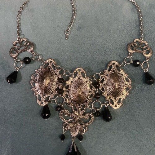 Gothic Victorian necklace like new with turquoise gems Restyle