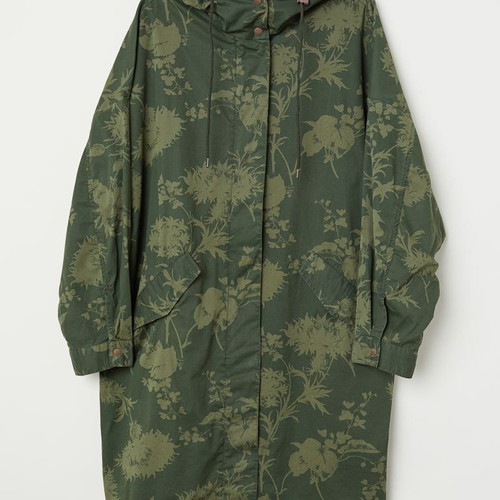 H&M parka long coat floral khaki trench new