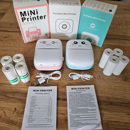 Mini Portable Thermal Printer Fun Print New with 5 Paper Rolls