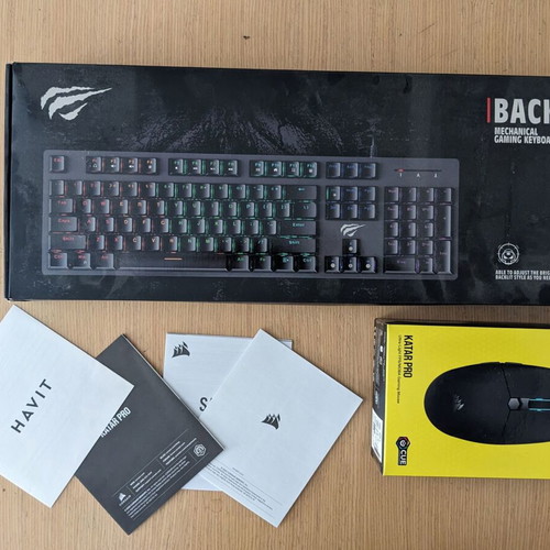 Havit KB858L keyboard and Corsair Katar Pro mouse used, gaming RGB