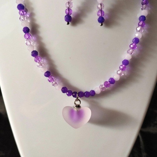 Handmade purple crystal elegant necklace and earrings set