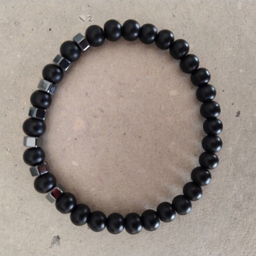 Unisex elastic bracelet with lava stones and metal elements like new