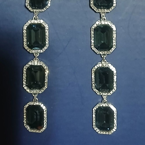 Long earrings with rhinestones new, silver color, 8.3 cm