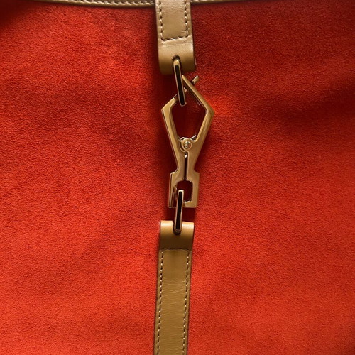 Gucci vintage shoulder bag orange, new, leather and suede with bamboo handle