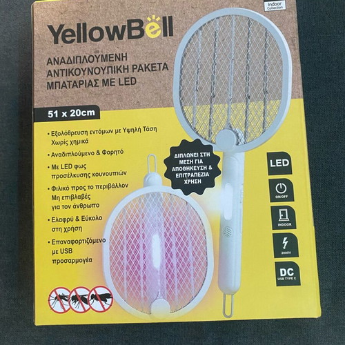 Foldable mosquito racket with batteries